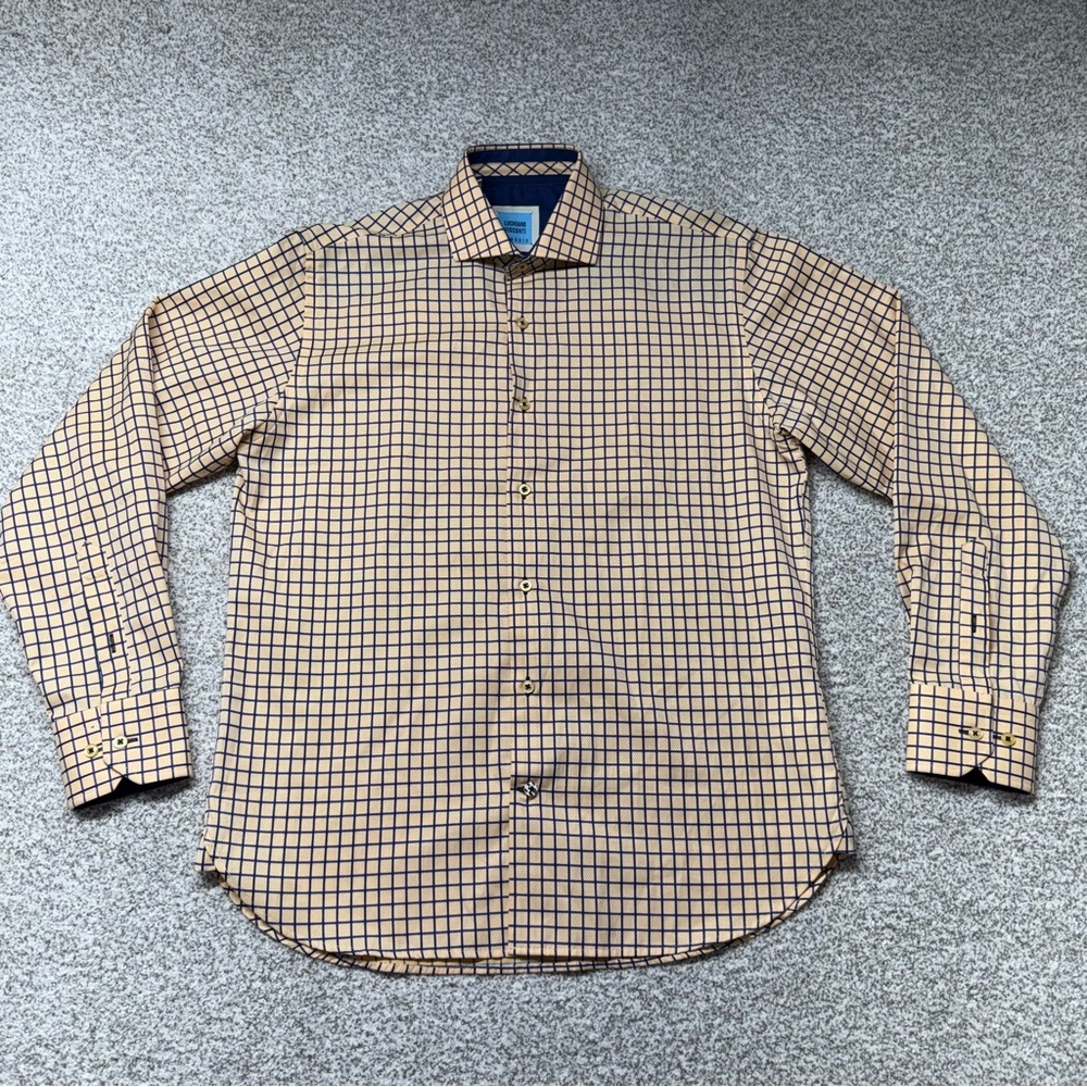 Luchiano Visconti Classic Men’s Yellow & Blue Plaid Button Down‎ Shirt Size 15.5